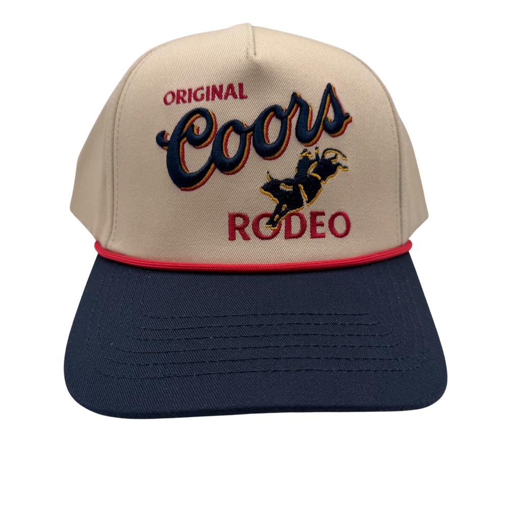Coors Banquet Original Rodeo Trucker Hat Tan Navy Blue Snapback Cap NWT